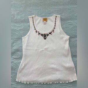 Embroidered White Tank Top